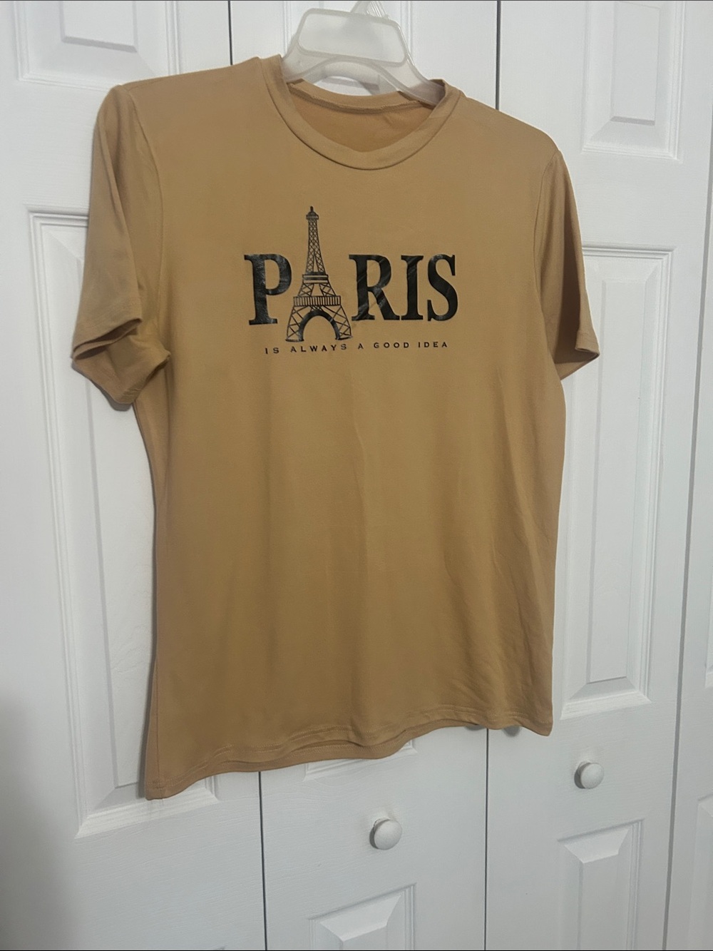 Paris Graphic Tee with Eiffel Tower - Camel